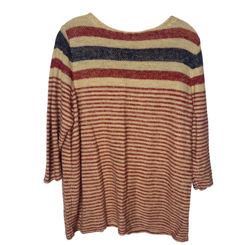 Lauren Ralph Lauren Striped Linen Cotton Knit Top Red Blue Cream 2X